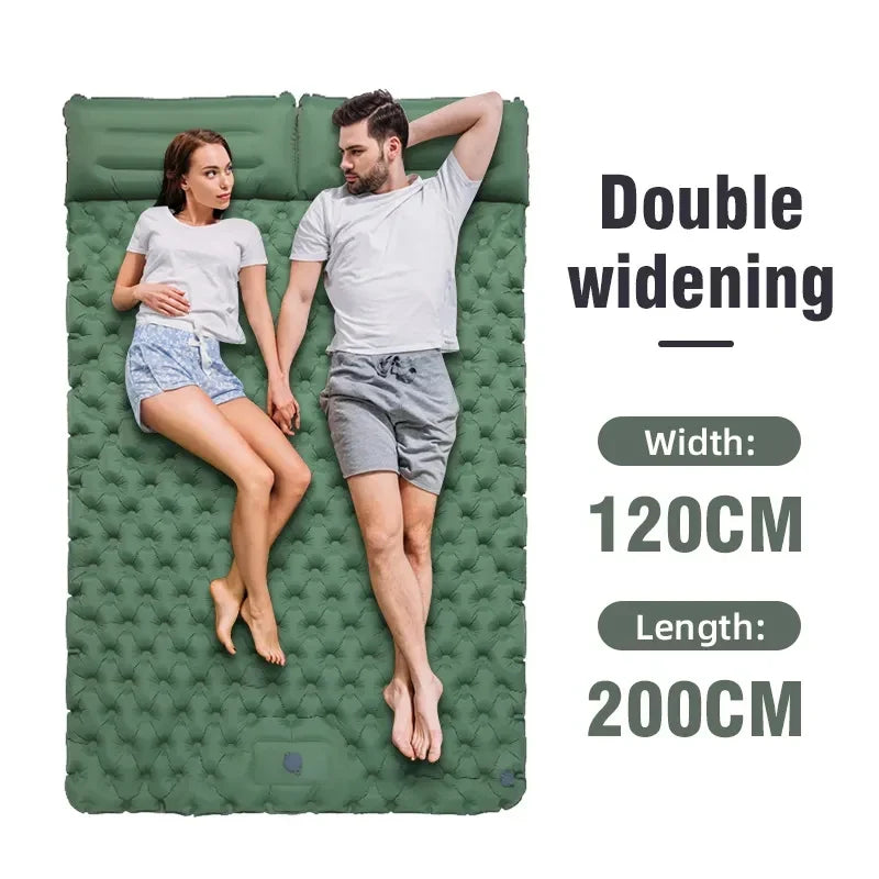 Matelas de camping double-avec matelas auto-gonflant et oreiller – Matelas gonflable pour randonnée en plein air pour 2 personnes
