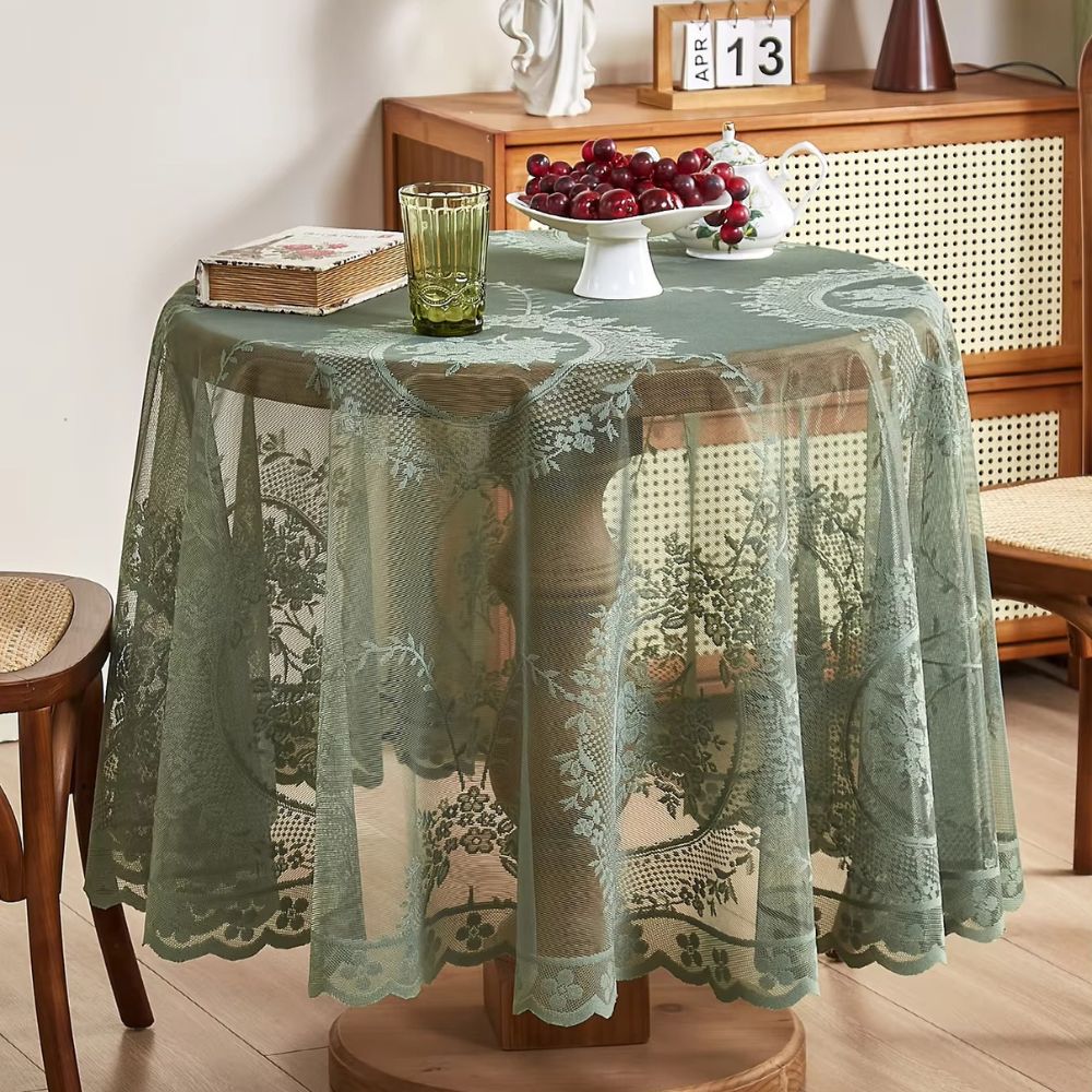 Nappe Ronde en Dentelle Transparente avec Fleurs