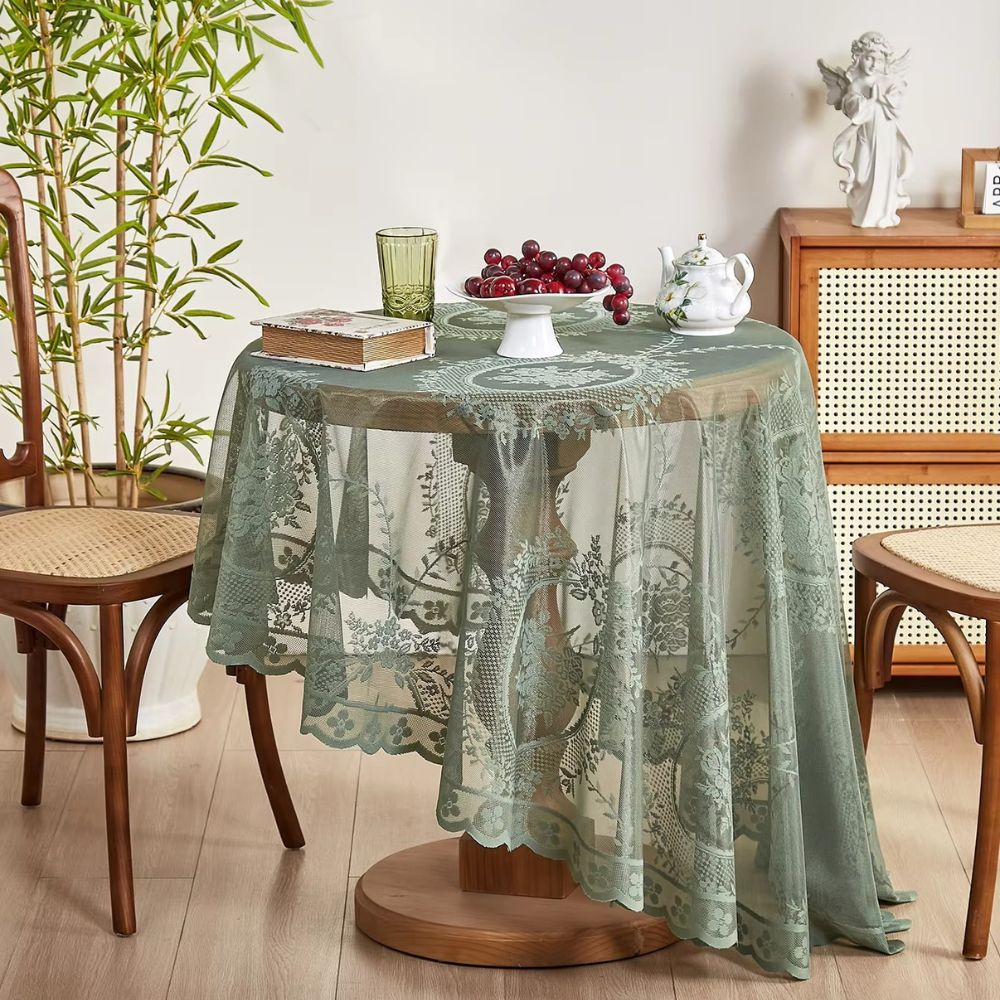 Nappe Ronde en Dentelle Transparente avec Fleurs