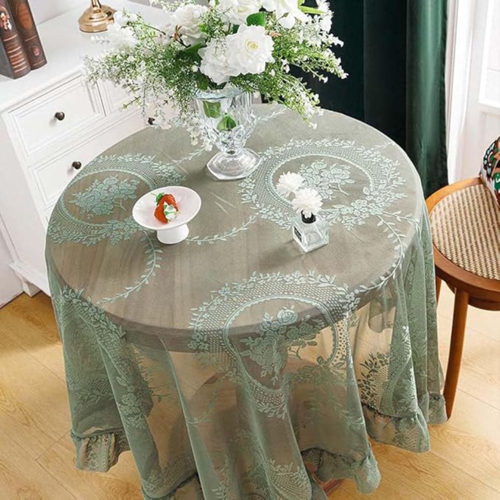 Nappe Ronde en Dentelle Transparente avec Fleurs