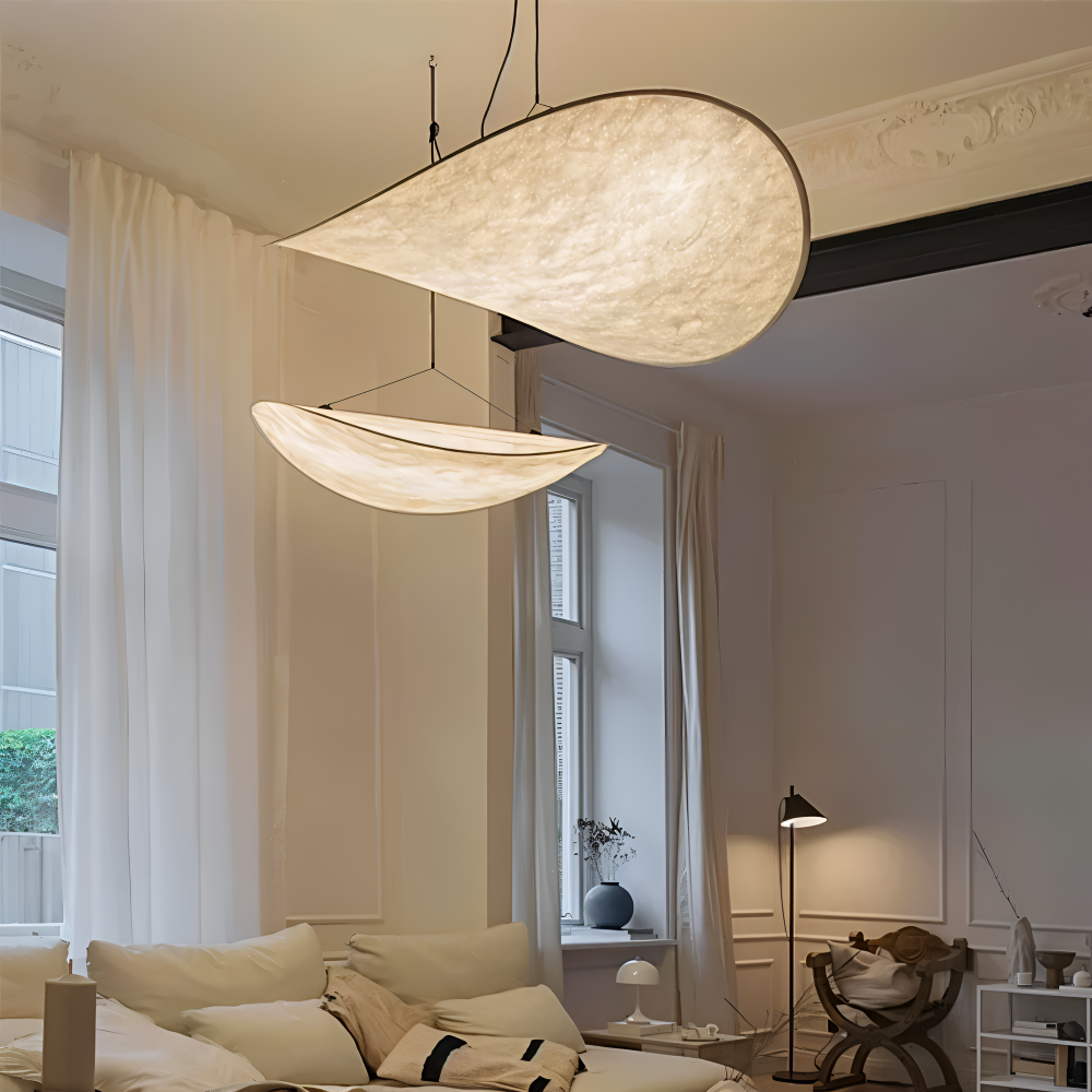 Silvara Suspension – Suspension en Tissu et Métal avec LED Fait Main