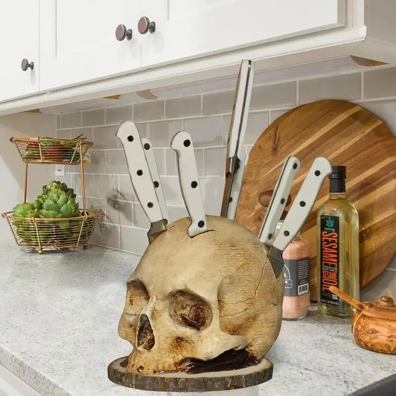 Porte-couteaux tête de mort gothique