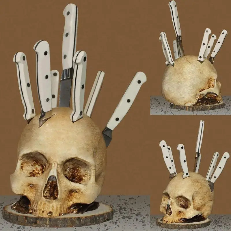 Porte-couteaux tête de mort gothique