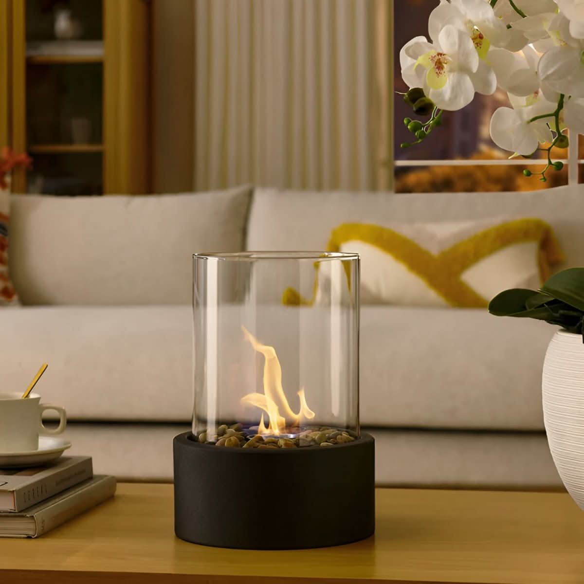 FLAMECORE - Cheminée de table portable conçue pour un éclairage d'ambiance propre, sans fumée, pour une utilisation intérieure et extérieure