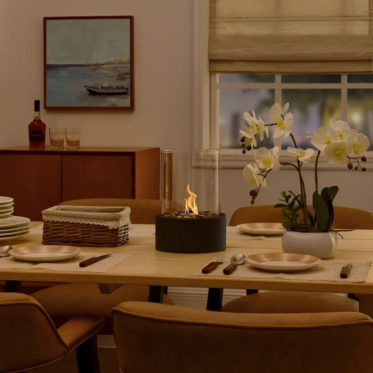 FLAMECORE - Cheminée de table portable conçue pour un éclairage d'ambiance propre, sans fumée, pour une utilisation intérieure et extérieure
