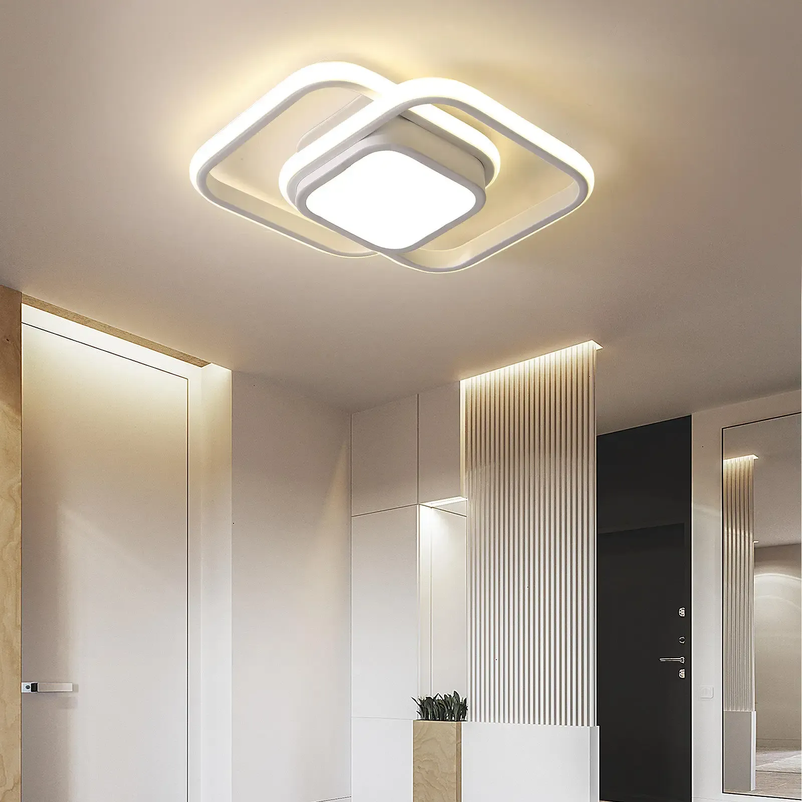 Lustre de plafond à double anneau élégant - Luminaire LED moderne
