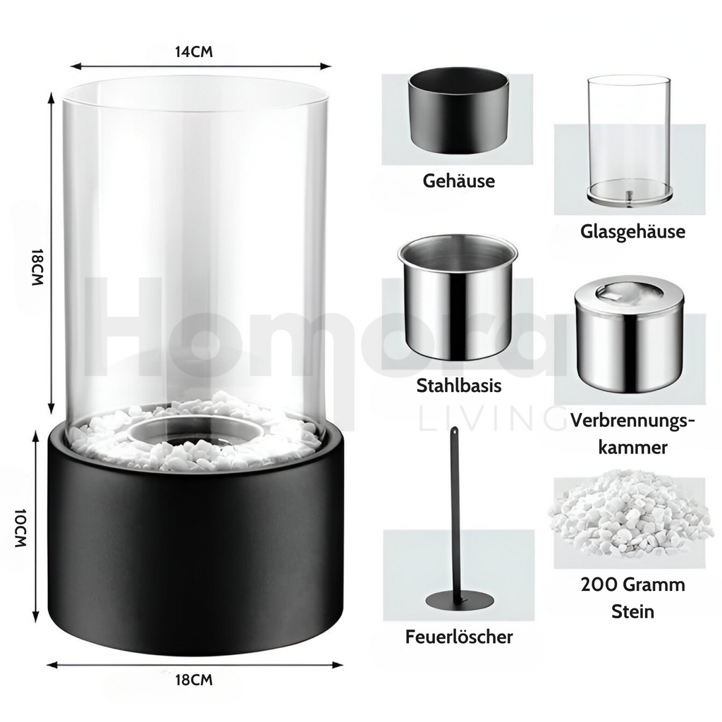 Cheminée bioéthanol cylindrique de table avec tube en verre