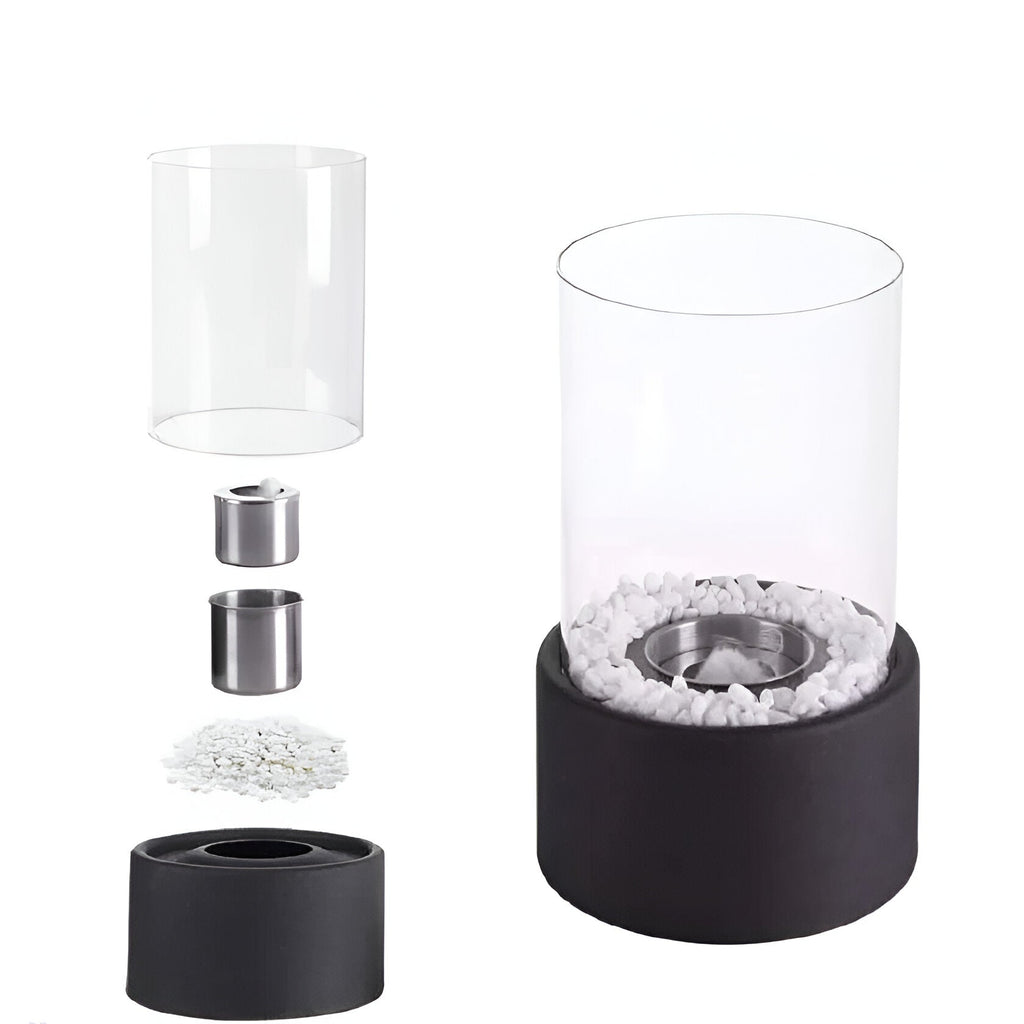Cheminée bioéthanol cylindrique de table avec tube en verre