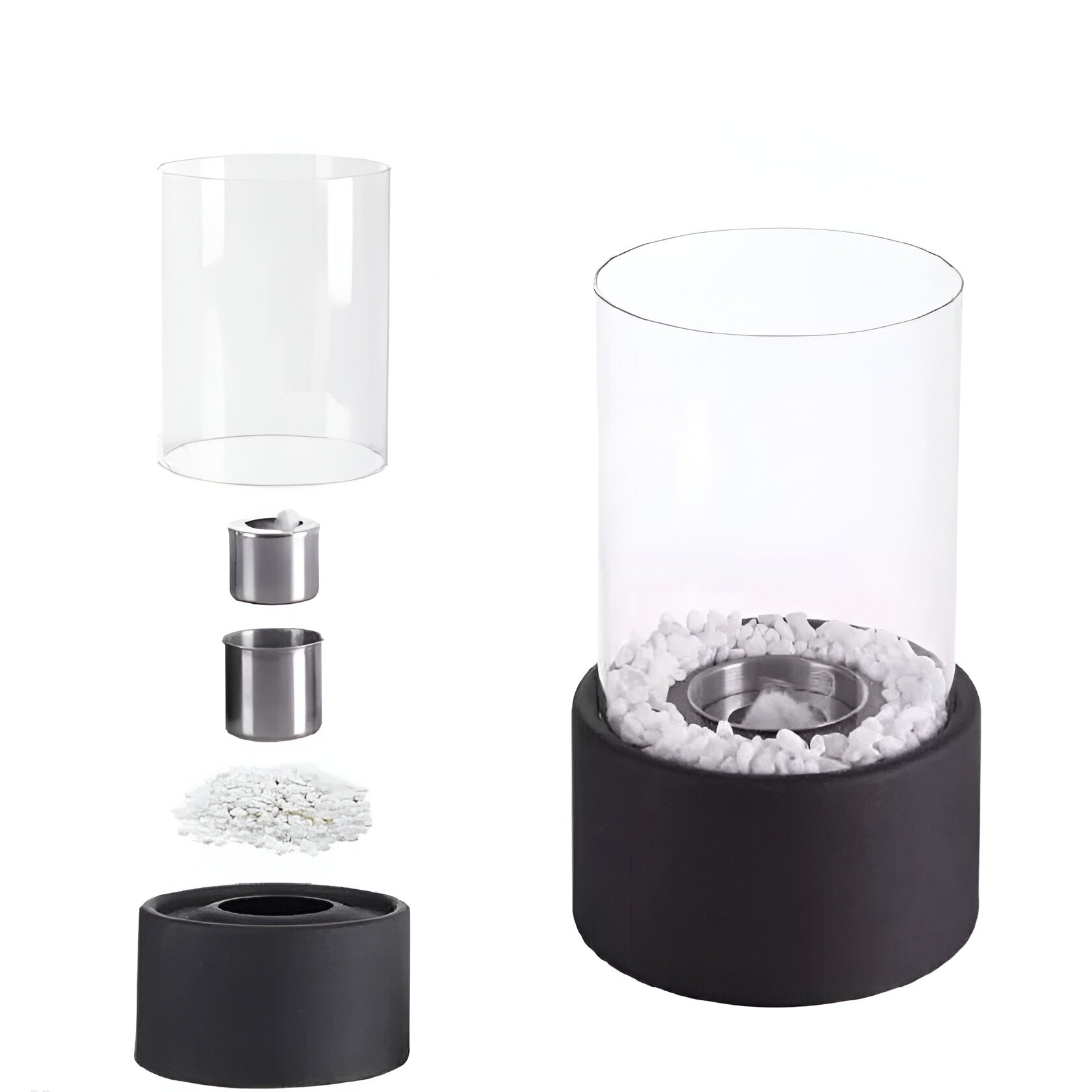 Cheminée bioéthanol cylindrique de table avec tube en verre