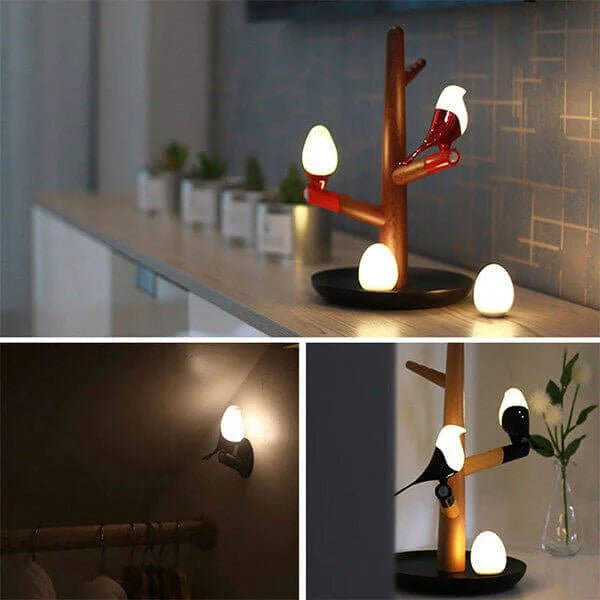 Lampe de table LED avec capteur – lampe sans fil avec capteur de mouvement et aspect bois
