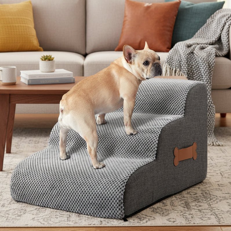 COMFYCLIMB - Escaliers pour chiens en mousse douce avec une inclinaison respectueuse des articulations, base antidérapante et housse lavable pour un accès sécurisé au lit et au canapé