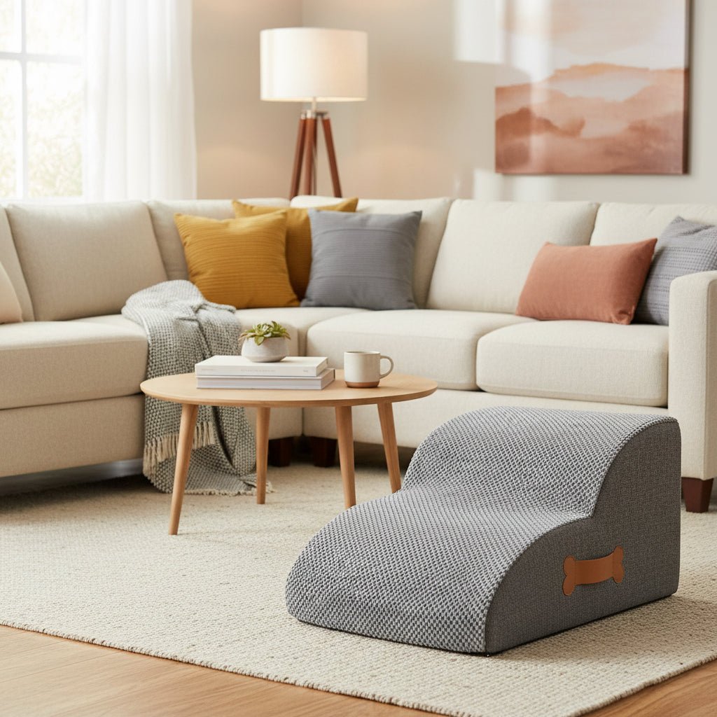 COMFYCLIMB - Escaliers pour chiens en mousse douce avec une inclinaison respectueuse des articulations, base antidérapante et housse lavable pour un accès sécurisé au lit et au canapé