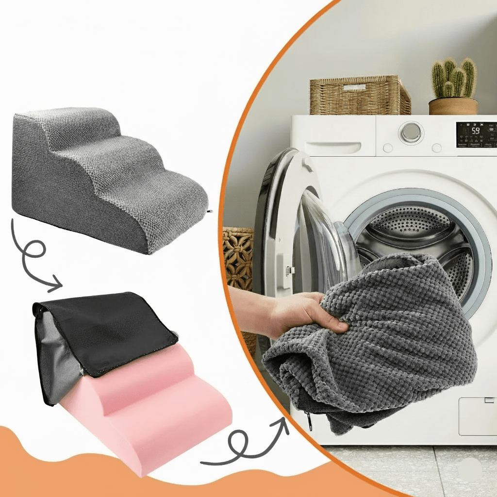 COMFYCLIMB - Escaliers pour chiens en mousse douce avec une inclinaison respectueuse des articulations, base antidérapante et housse lavable pour un accès sécurisé au lit et au canapé