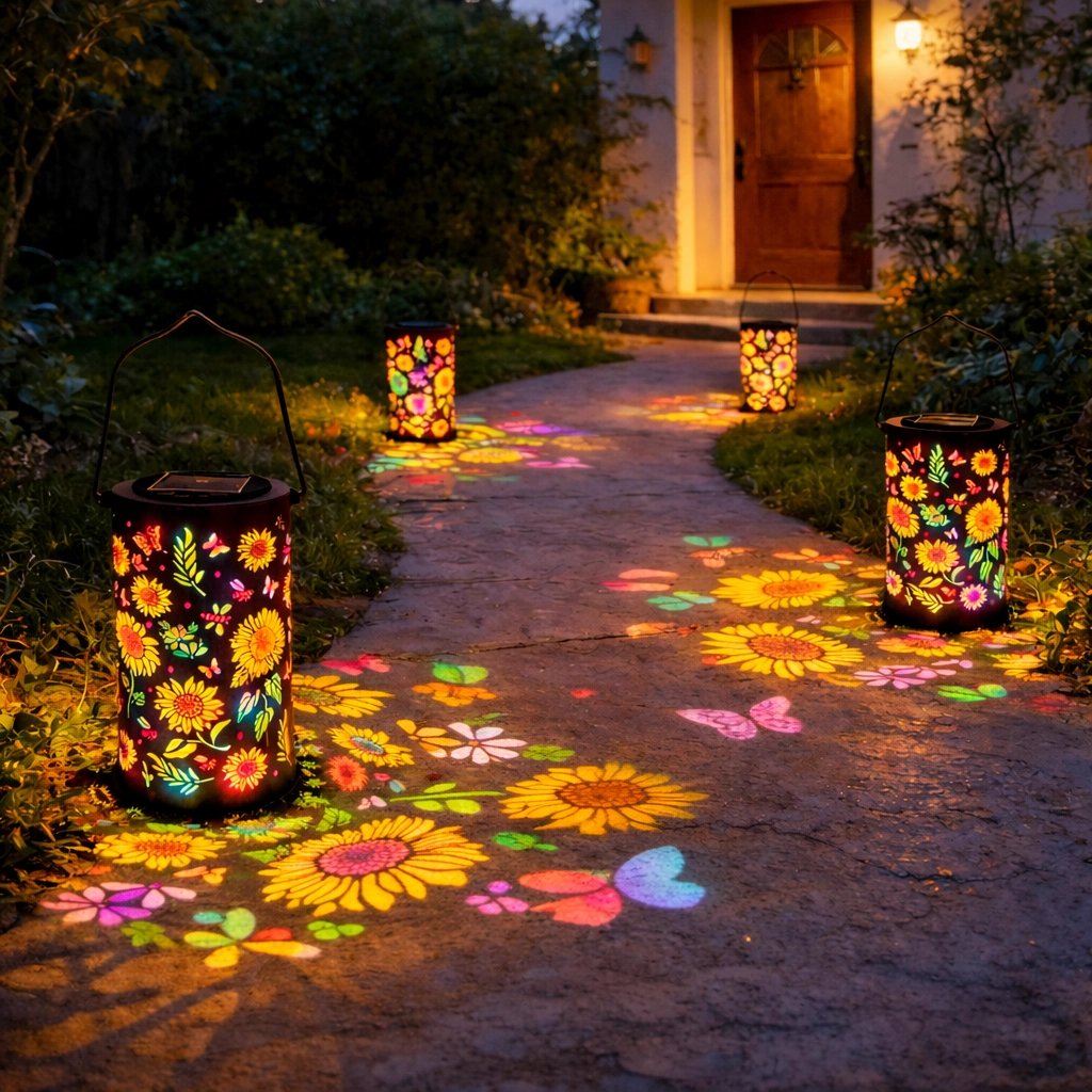 Lanterne solaire en métal avec motif floral