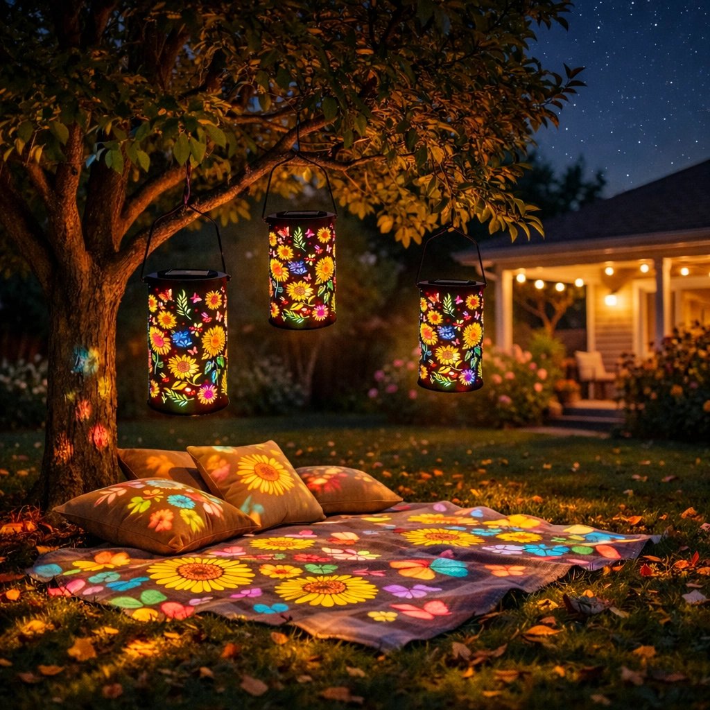 Lanterne solaire en métal avec motif floral