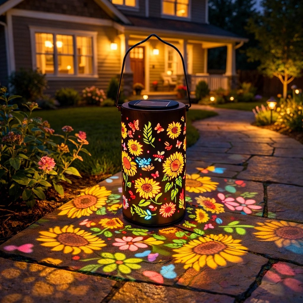 Lanterne solaire en métal avec motif floral