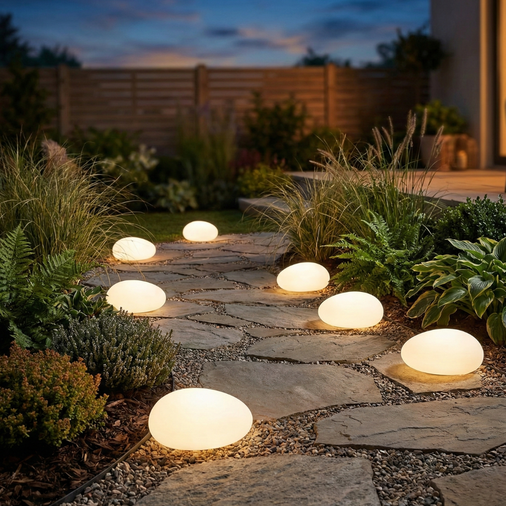 LunaStone | Lumière de Pierre Pebble Solaire d'Extérieur, Lumière LED Étanche pour Chemin de Jardin