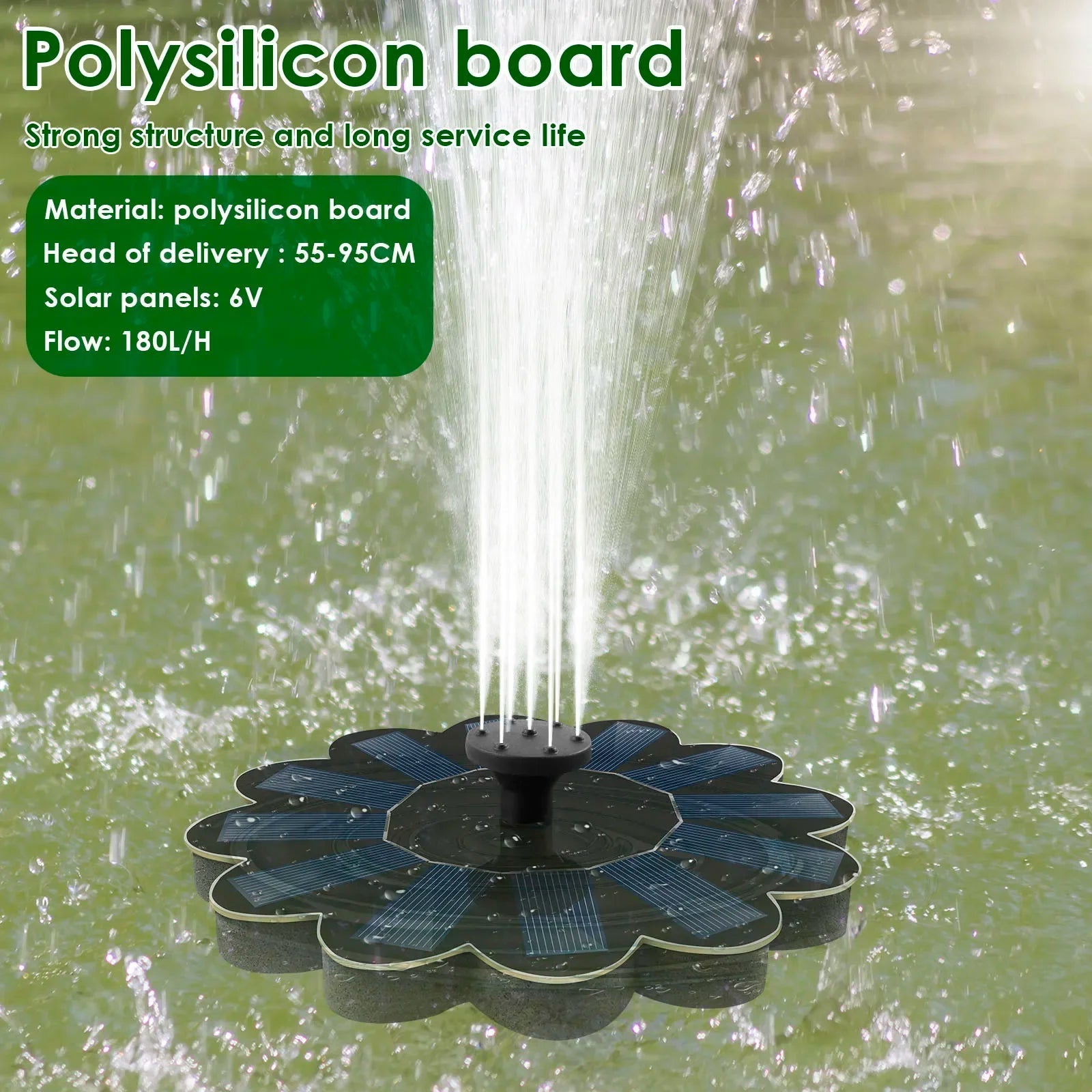 SOLAWELL – Fontaine à Eau Solaire avec 5 Buses Interchangeables