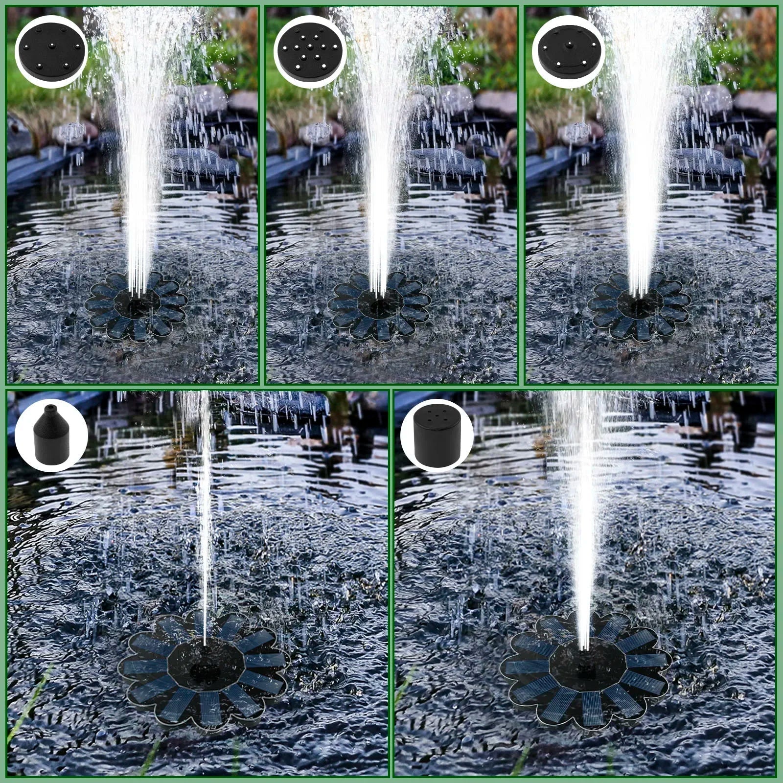 SOLAWELL – Fontaine à Eau Solaire avec 5 Buses Interchangeables