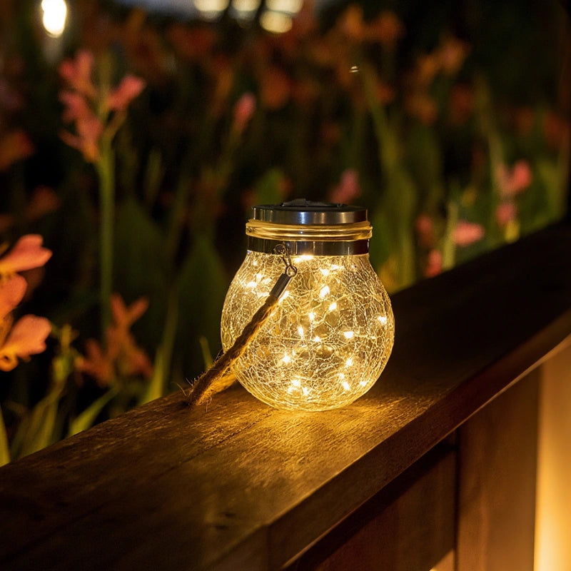 Lampe suspendue extérieure avec boule en verre et support en corde
