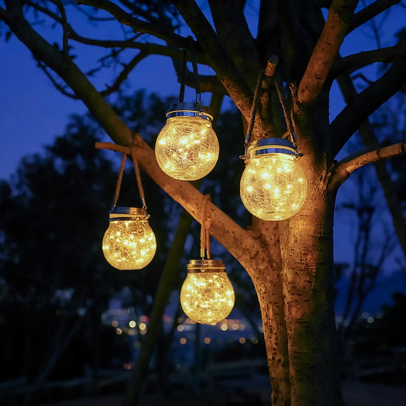 Lampe suspendue extérieure avec boule en verre et support en corde