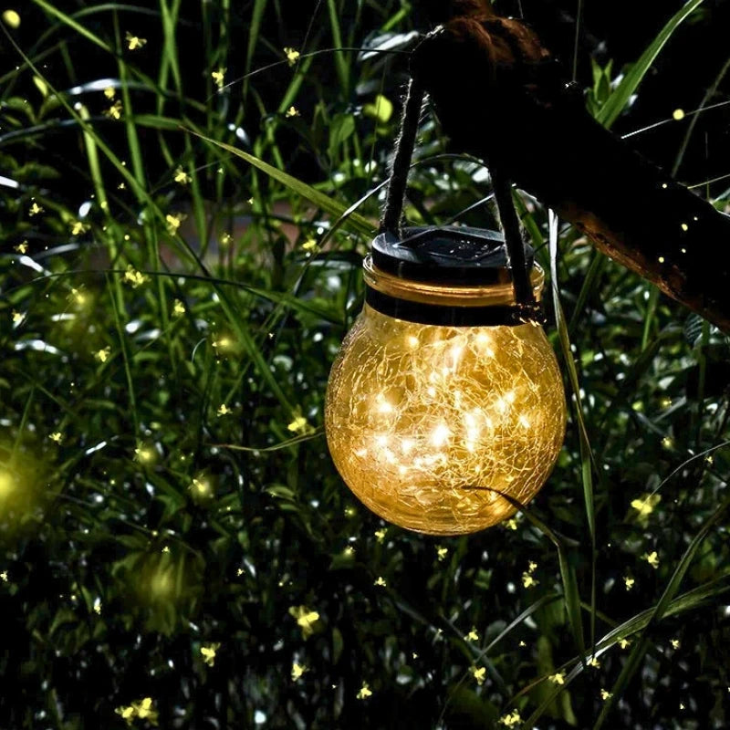 Lampe suspendue extérieure avec boule en verre et support en corde