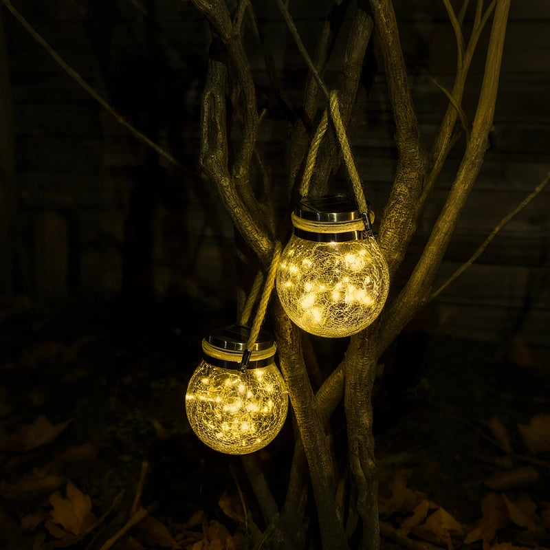 Lampe suspendue extérieure avec boule en verre et support en corde