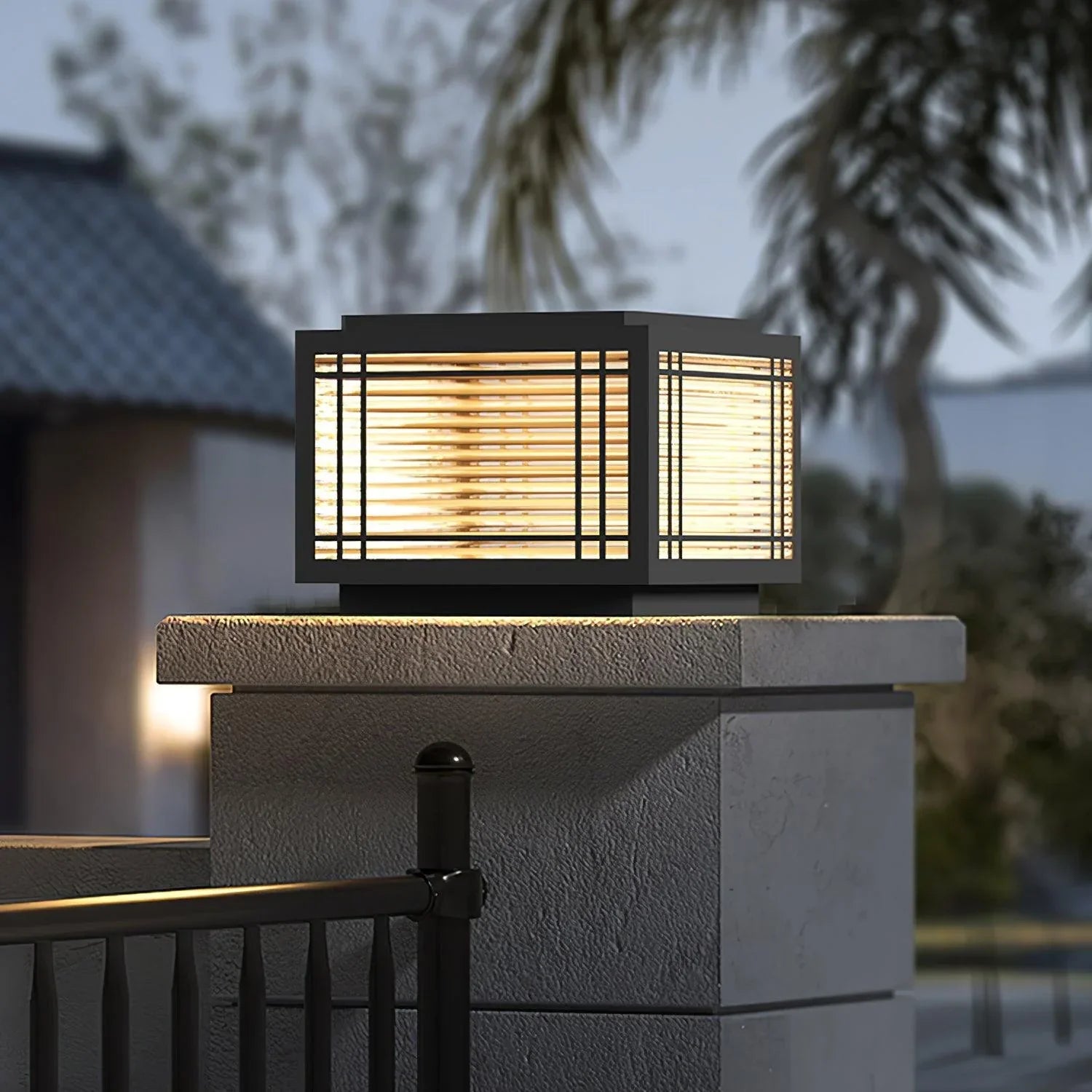 Lampe solaire à poteau avec motif de paysage japonais