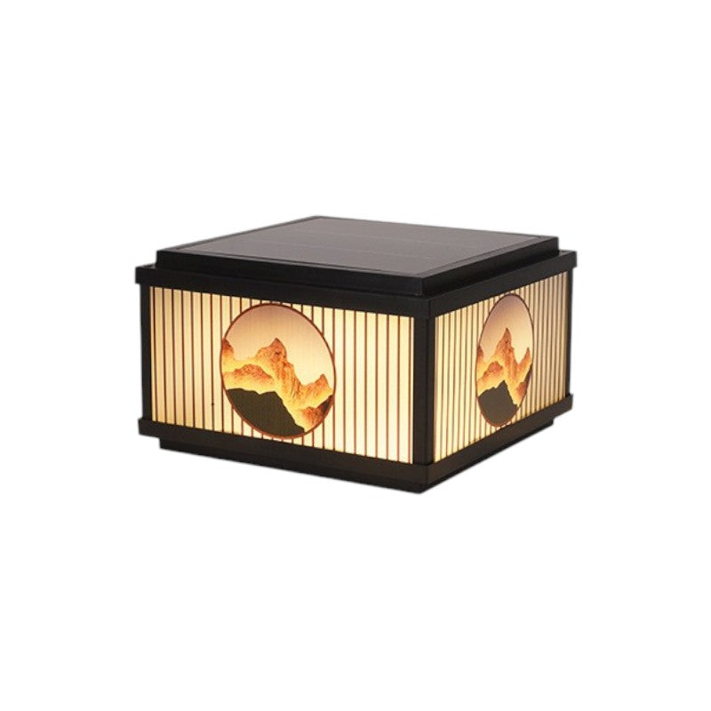 Lampe solaire à poteau avec motif de paysage japonais