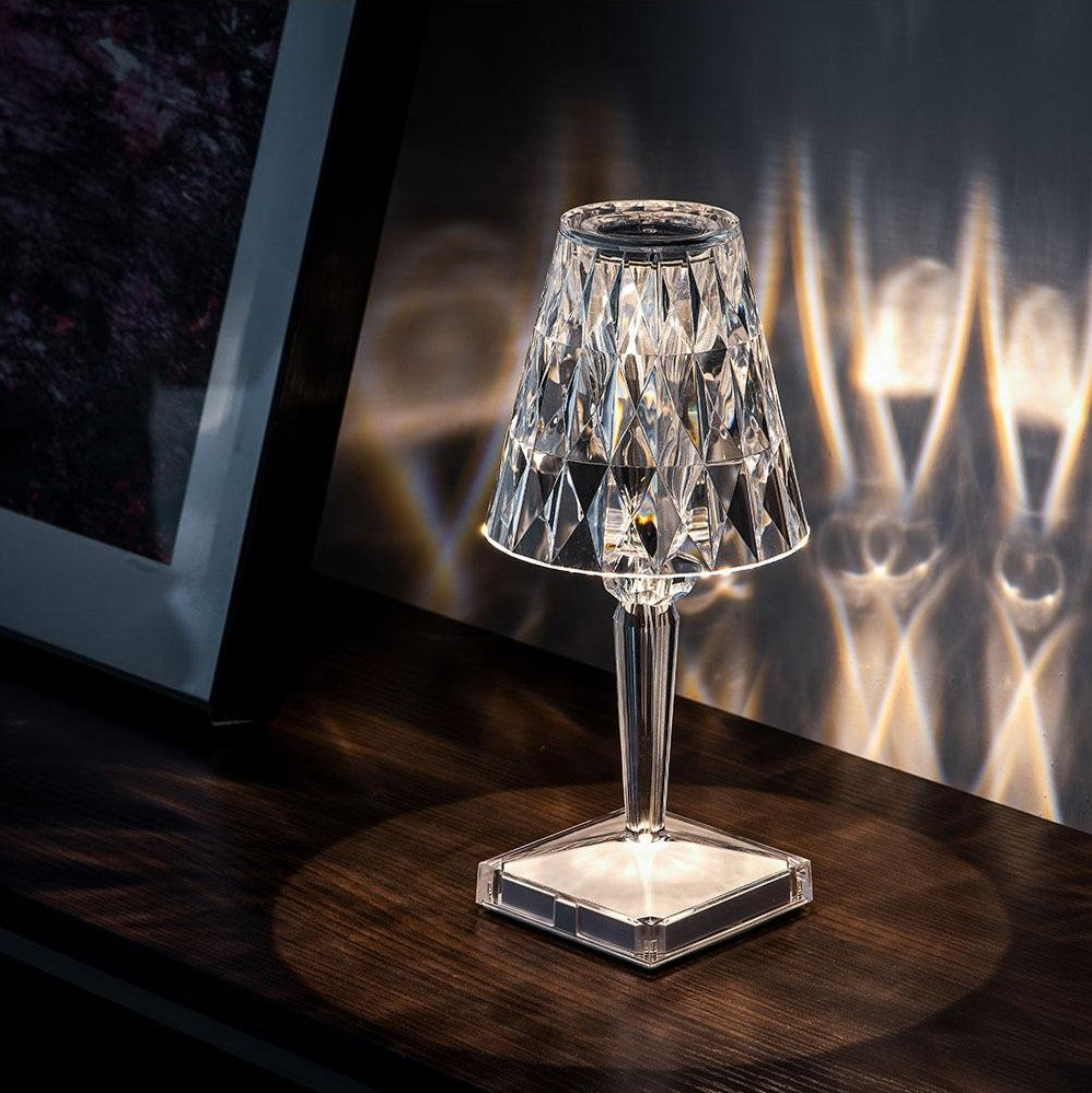 CrystalGlow – Lampe de table sans fil en cristal avec contrôle tactile et 3 modes d'éclairage