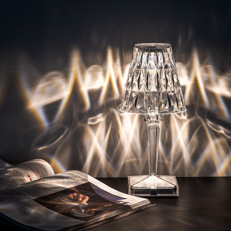 CrystalGlow – Lampe de table sans fil en cristal avec contrôle tactile et 3 modes d'éclairage