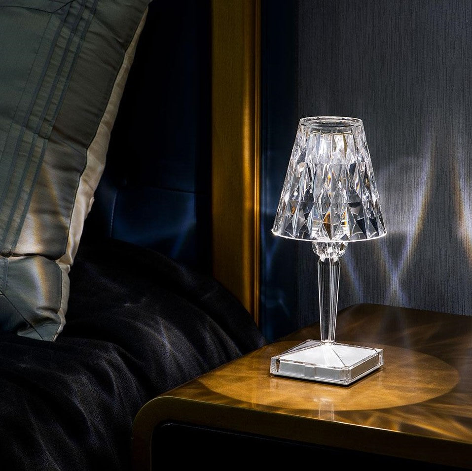 CrystalGlow – Lampe de table sans fil en cristal avec contrôle tactile et 3 modes d'éclairage