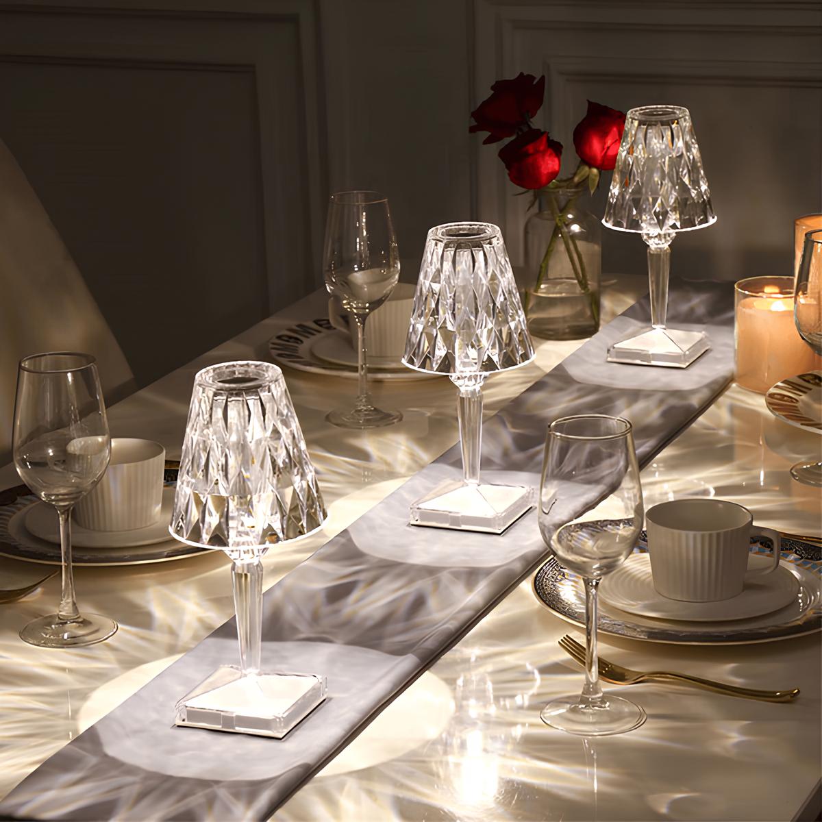 CrystalGlow – Lampe de table sans fil en cristal avec contrôle tactile et 3 modes d'éclairage