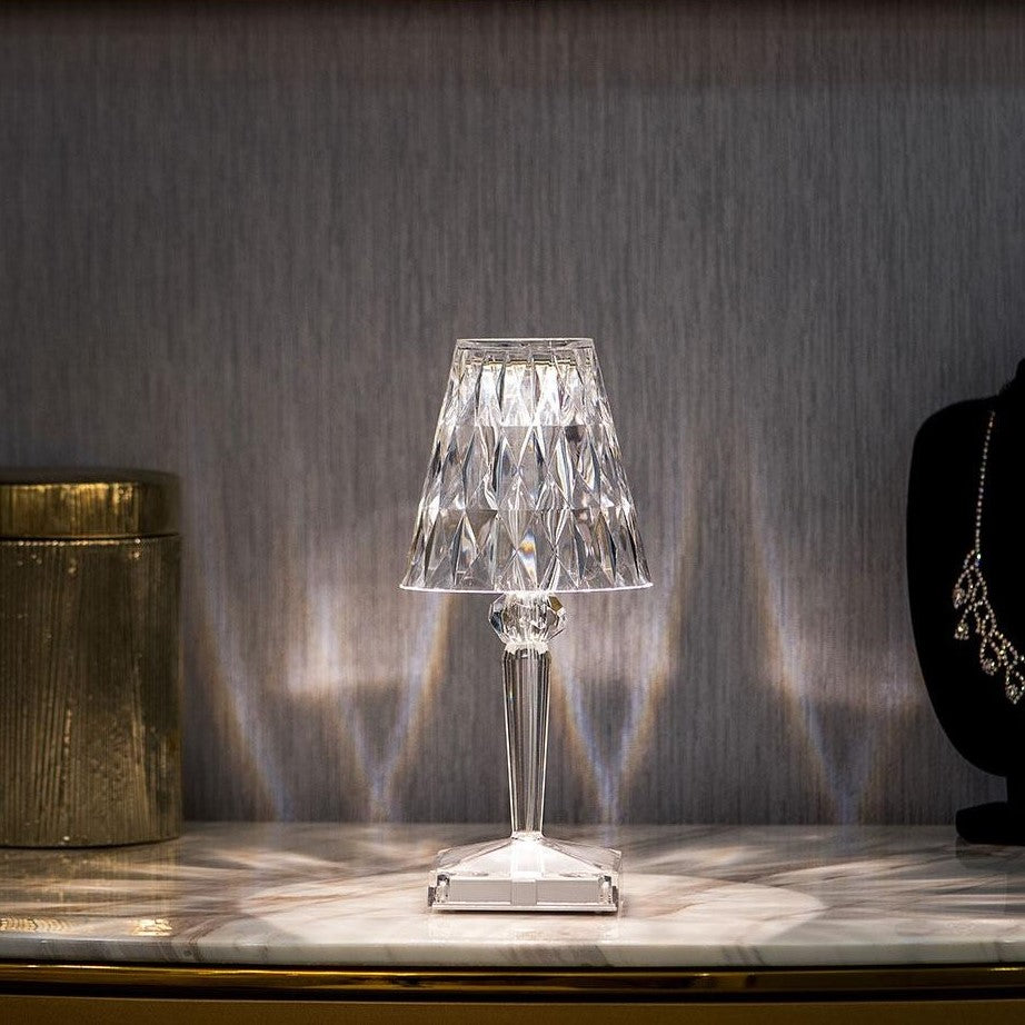 CrystalGlow – Lampe de table sans fil en cristal avec contrôle tactile et 3 modes d'éclairage