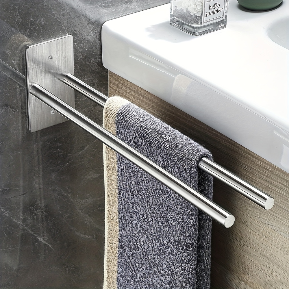 Porte-serviettes en Acier Inoxydable à Double Bras - Porte-serviettes de Bain, Auto-adhésif, Monté au Mur