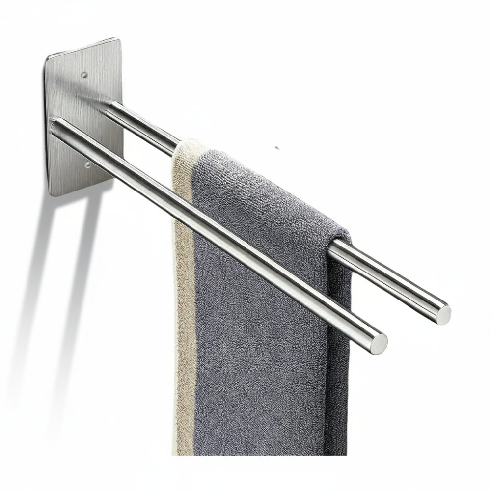 Porte-serviettes en Acier Inoxydable à Double Bras - Porte-serviettes de Bain, Auto-adhésif, Monté au Mur