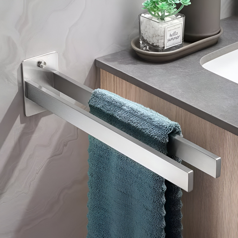 Porte-serviettes en Acier Inoxydable à Double Bras - Porte-serviettes de Bain, Auto-adhésif, Monté au Mur