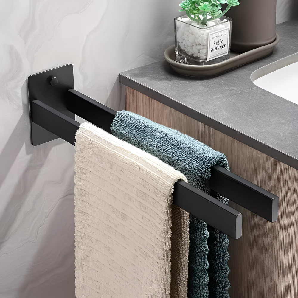 Porte-serviettes en Acier Inoxydable à Double Bras - Porte-serviettes de Bain, Auto-adhésif, Monté au Mur