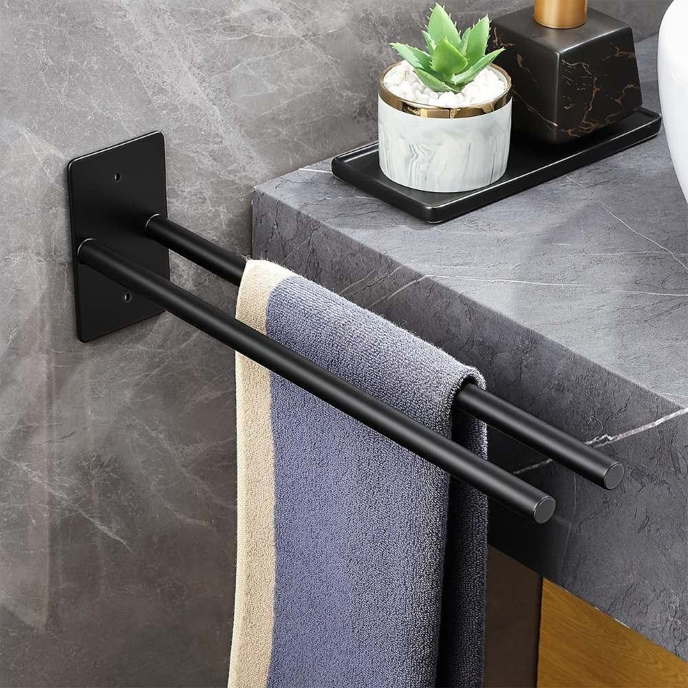 Porte-serviettes en Acier Inoxydable à Double Bras - Porte-serviettes de Bain, Auto-adhésif, Monté au Mur
