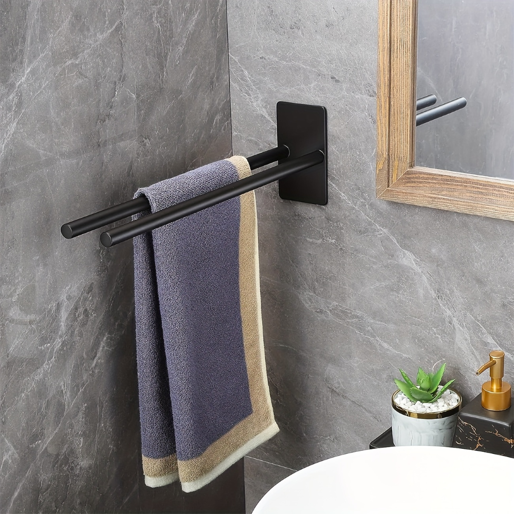 Porte-serviettes en Acier Inoxydable à Double Bras - Porte-serviettes de Bain, Auto-adhésif, Monté au Mur