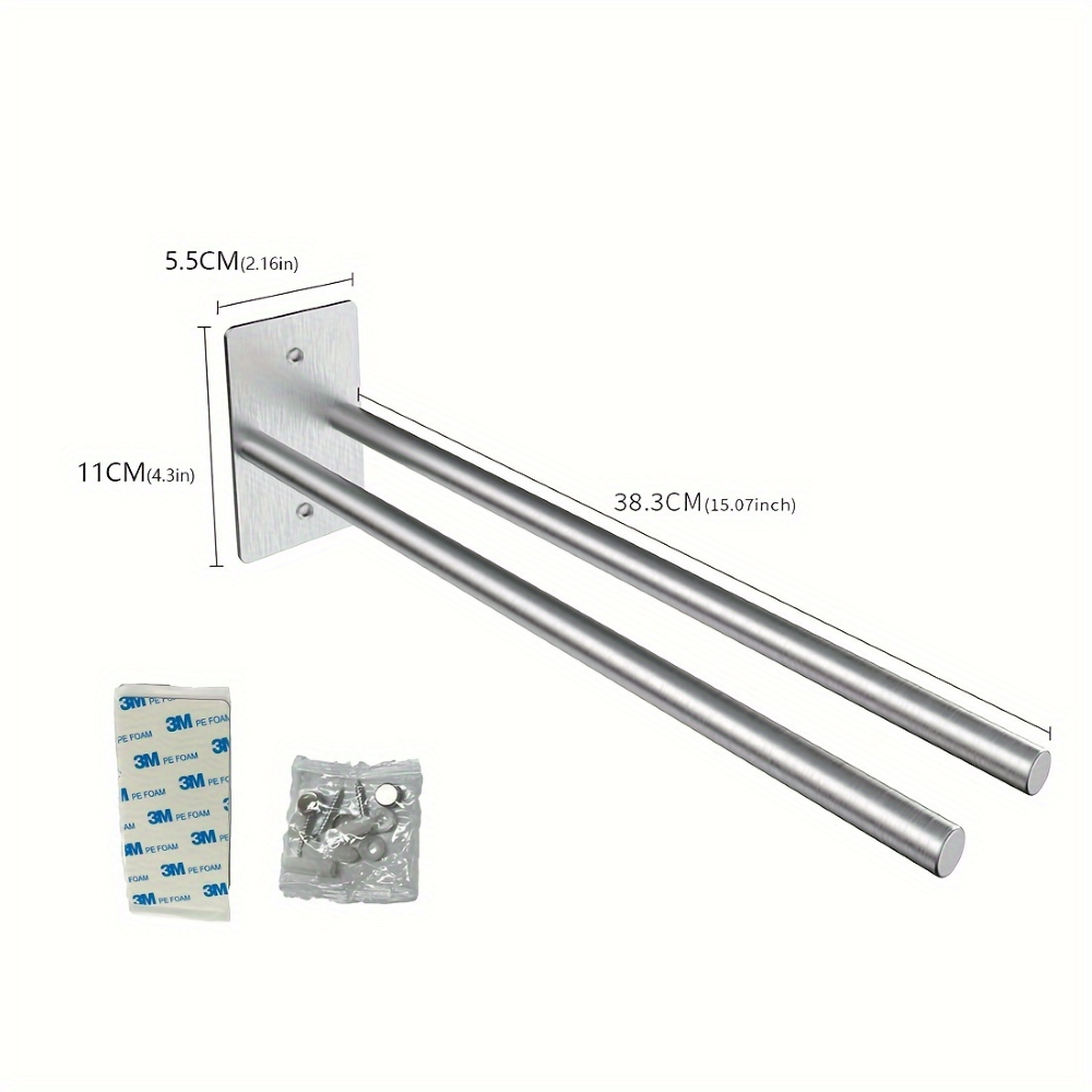 Porte-serviettes en Acier Inoxydable à Double Bras - Porte-serviettes de Bain, Auto-adhésif, Monté au Mur