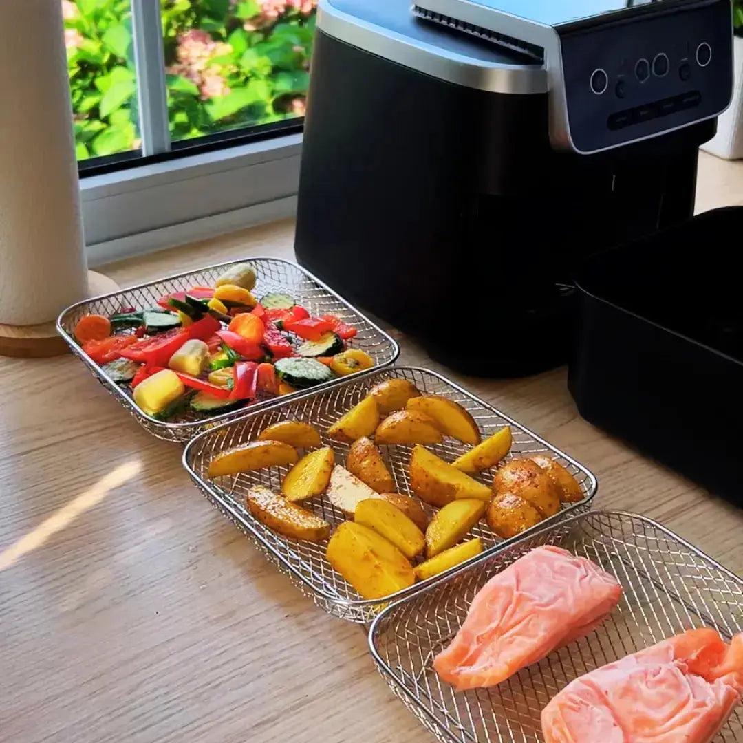 AirStack™ | Panier de friteuses à air – 3 niveaux, en acier inoxydable & inclus avec pinces