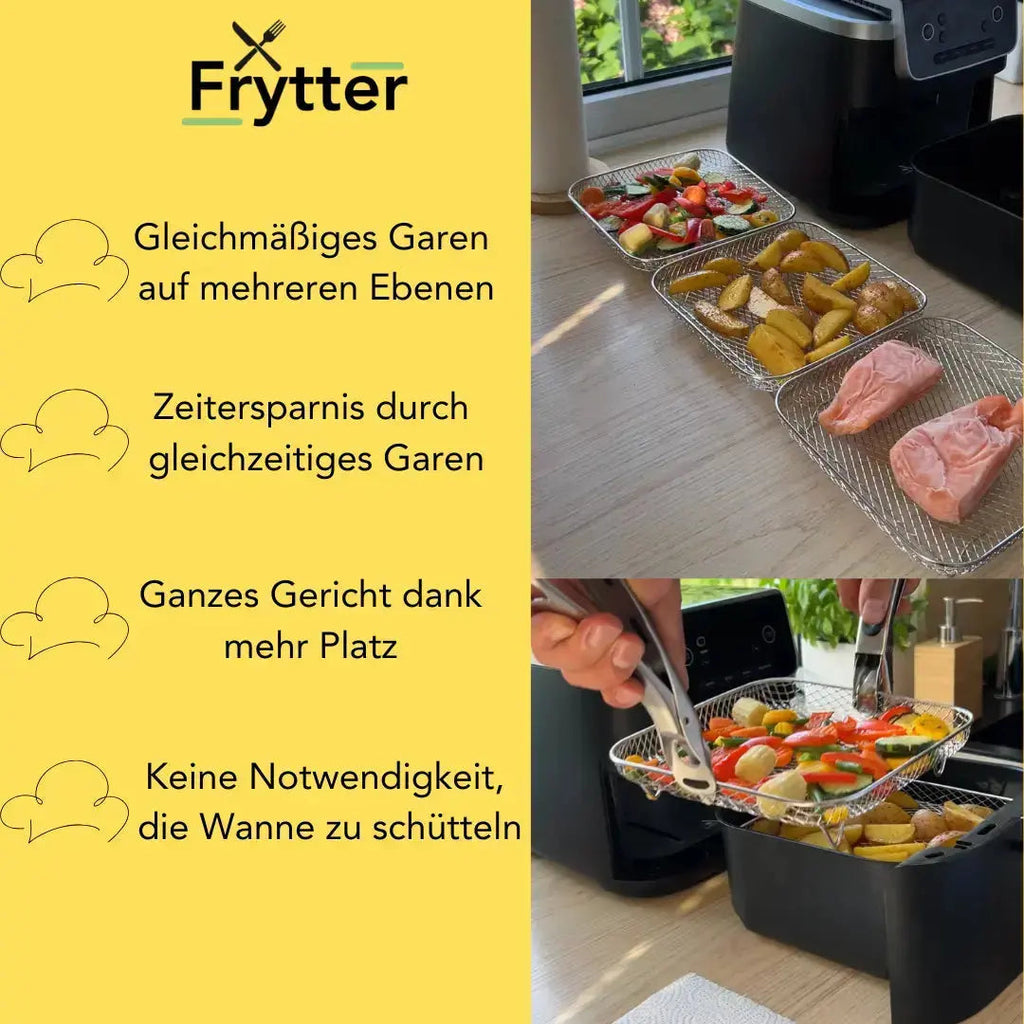 AirStack™ | Panier de friteuses à air – 3 niveaux, en acier inoxydable & inclus avec pinces