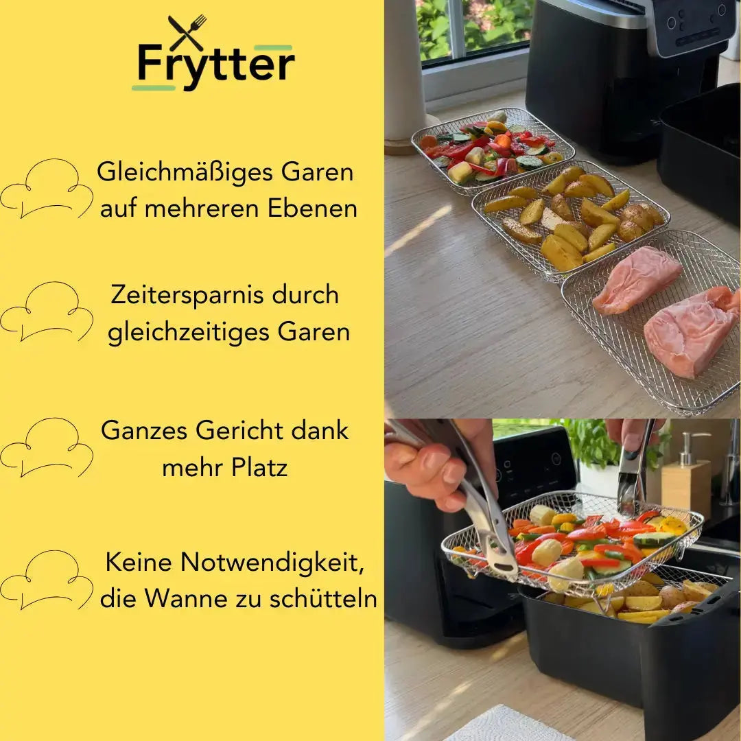 AirStack™ | Panier de friteuses à air – 3 niveaux, en acier inoxydable & inclus avec pinces