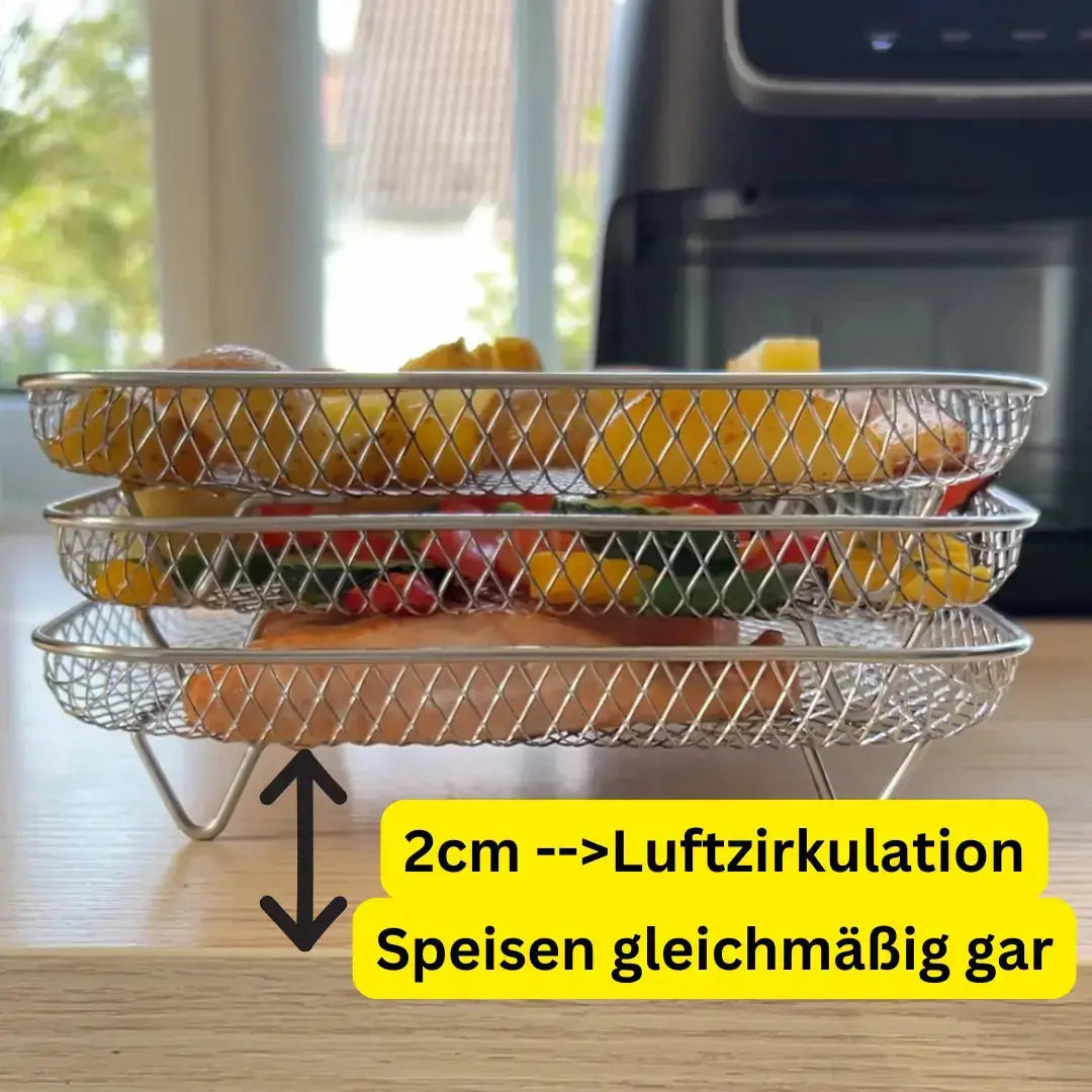 AirStack™ | Panier de friteuses à air – 3 niveaux, en acier inoxydable & inclus avec pinces