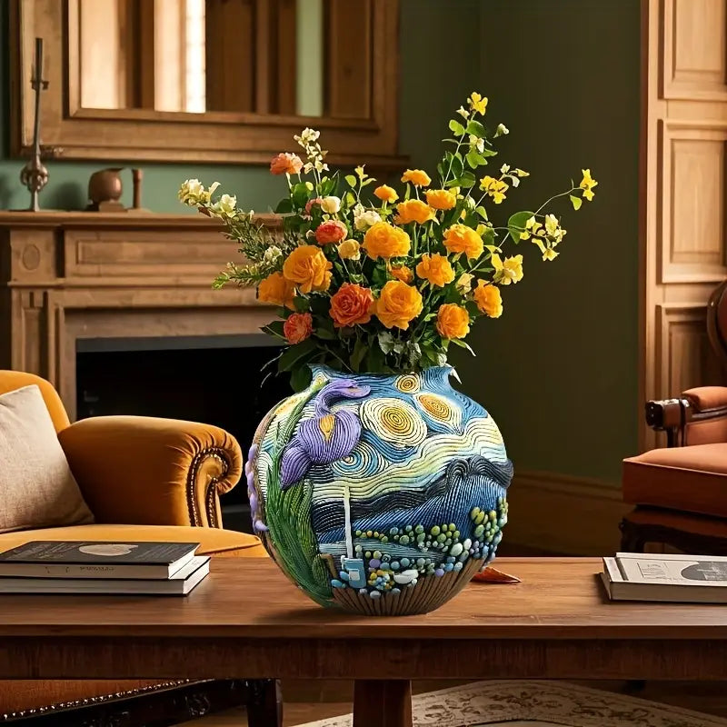 BLOOMSCAPE - Vase fait main inspiré de Van Gogh pour une décoration intérieure élégante