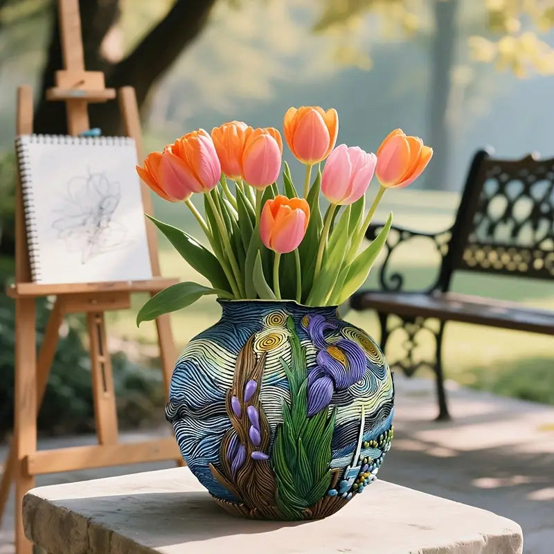 BLOOMSCAPE - Vase fait main inspiré de Van Gogh pour une décoration intérieure élégante