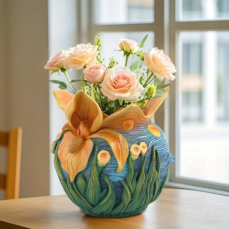 BLOOMSCAPE - Vase fait main inspiré de Van Gogh pour une décoration intérieure élégante