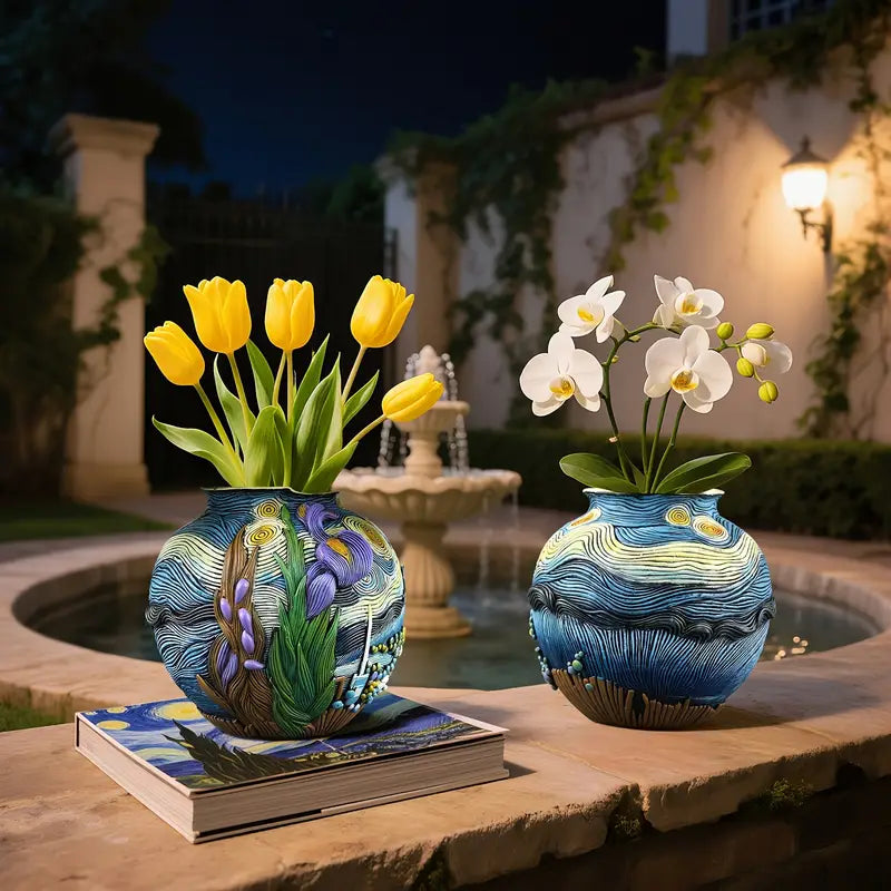 BLOOMSCAPE - Vase fait main inspiré de Van Gogh pour une décoration intérieure élégante