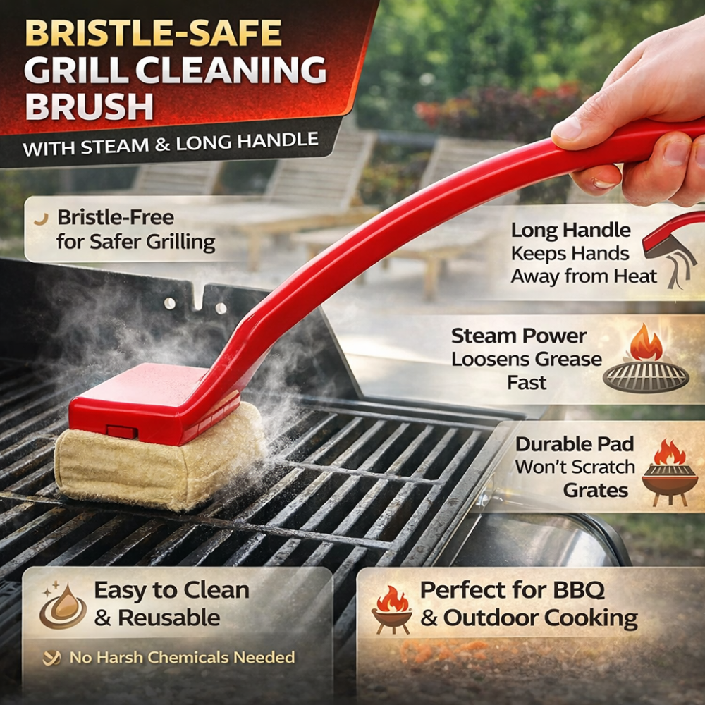 Brosse de Nettoyage à Vapeur pour Gril - Brosse BBQ Sûre et Non-Rayante avec Long Manche